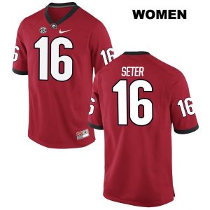 Women's Georgia Bulldogs NCAA #16 John Seter Nike Stitched Red Authentic College Football Jersey VPV4054AX
